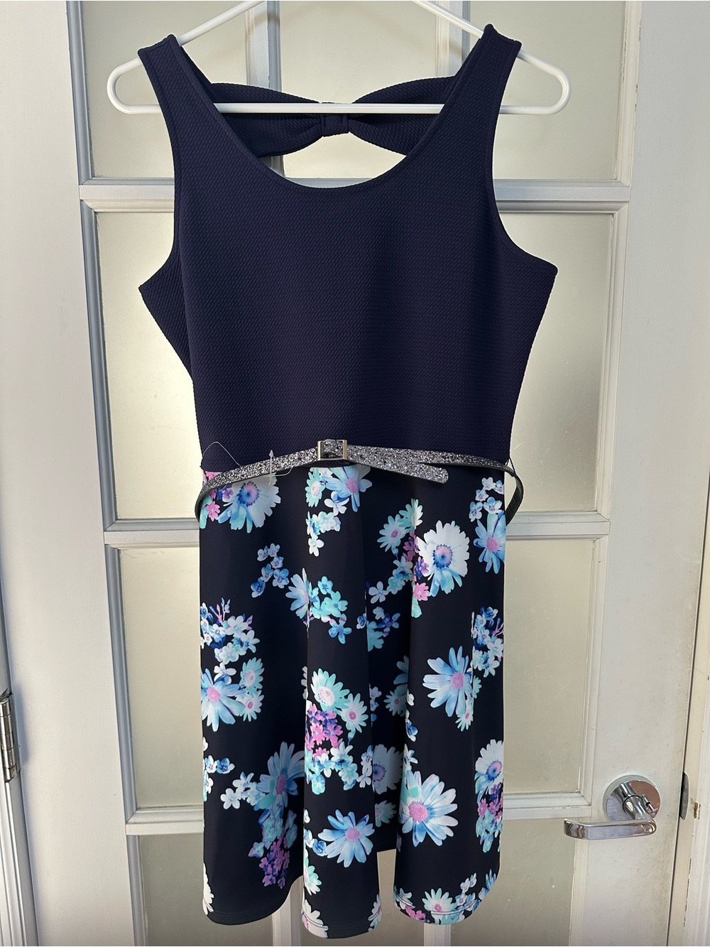 NWT Justice Girls Navy Blue Floral Dress, size 20